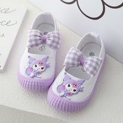幼儿园室内鞋紫色软底儿童小白鞋运动鞋透气女童帆布鞋宝宝白布鞋