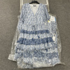 外贸单夏季法式浪漫赫本风蓝色，小碎花荷叶层次花边雪纺连衣裙