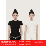 pempl短袖t恤女夏季黑白，基础舒适圆领，中长款修身显瘦体恤上衣