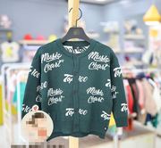 90-120码韩国中小童装 春男女童宝宝墨绿字母针织开衫 毛衣