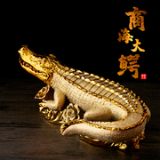 欧式现代创意鳄鱼瓷器镀金动物个性桌面摆件家居饰品客厅商海大鳄