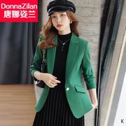 绿色小西装外套女春秋，2024小个子韩版休闲气质，修身短西服上衣