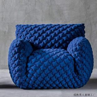 意式极简设计师酒店蓝胖子，单人沙发椅意式轻奢，客厅卧室布艺沙发