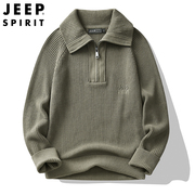jeep吉普半拉链polo领套头针织衫男士翻领，加厚秋冬季毛衣外套
