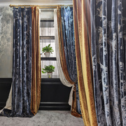 真丝绒绣花客厅卧室高窗别墅，美式法式丝绸，美式轻复古定制窗帘