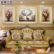 欧式麋鹿客厅装饰画三联画美式壁画，餐厅挂画新中式沙发背景墙画