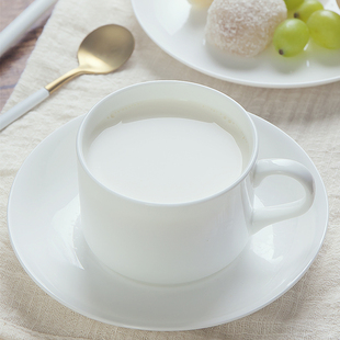 陶瓷纯白骨瓷接待咖啡杯碟套装，欧式创意带碟下午茶杯牛奶杯2件套