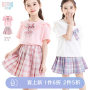 女童jk套装儿童夏季学院风，两件套大童洋气夏装，短袖t恤裙子薄
