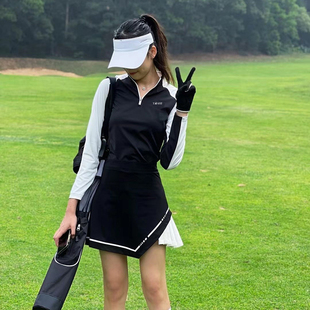 韩版高尔夫服装女春季长袖上女衣时尚修身半身，百褶短裙子运动套装