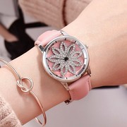 士石英粉红色手表潮流个性会表皮表带女时尚圆形真皮国产腕表