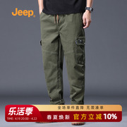 jeep吉普男装春款多口袋裤子，松紧腰长裤工装裤，男士微弹运动休闲裤