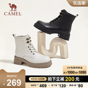 骆驼女鞋2023冬季真皮英伦风，靴子机车靴粗跟厚底短靴女马丁靴