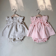 女童韩版夏季薄款衣服婴儿无袖，上衣包屁短裤，套装婴幼儿小宝宝夏装
