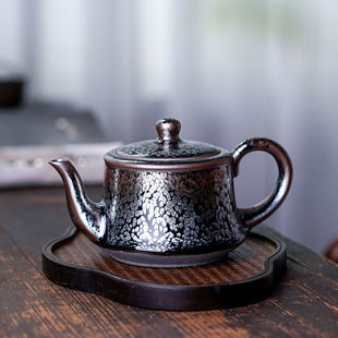 建阳建盏茶壶泡茶油滴手工，单壶大号石瓢壶家用烧水壶可加热陶瓷壶