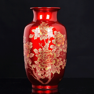 景德镇陶瓷器水晶釉花开富贵花瓶，摆设现代家居，装饰客厅工艺品摆件