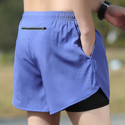 夏季运动短裤男速干透气双层防走光假两件训练三分裤健身跑步短裤