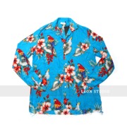 Rhude 蓝色花鸟鹦鹉丝绸衬衫 夏威夷风格