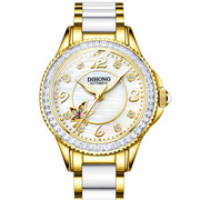 白色镶钻手表瑞士进口全自动机械，品牌女时尚，陶瓷圆形夜光国产腕表