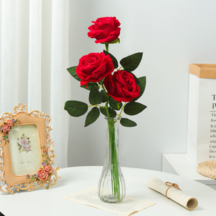 保湿玫瑰仿真花束客厅卧室，装饰品餐桌干花，摆件婚庆假花插花瓶摆设