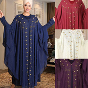 非洲民族风大码阿拉伯女装时尚女式雪纺烫钻连衣裙度假宽松蝙蝠袖