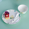 家用早餐骨瓷三件套可爱卡通盘子，碗碟勺陶瓷个性创意儿童餐具套装