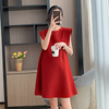 2022韩版夏季无袖孕妇大码红色中长款显瘦遮肚孕妇连衣裙夏装