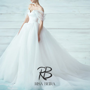 RISA原创高端定制《浮盏》简约一字落肩宫廷蓬蓬裙大拖尾婚纱