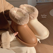 休闲外穿保暖加绒防水平底棉靴女冬季2023日系简约百搭雪地靴