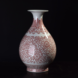 景德镇陶瓷器大师手绘釉里红花瓶客厅现代时尚家居装饰摆设工艺摆