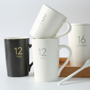 简约陶瓷马克杯，带盖带勺创意办公室大容量水杯，家用咖啡杯泡茶杯