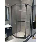 淋浴房钻石型哑光黑窄框钢化玻璃隔断淋浴屏风卫生间洗澡干湿隔断