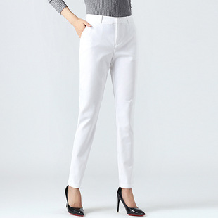 高端品质女裤2024春夏青中年，女士白色高腰，全棉直筒裤休闲长裤
