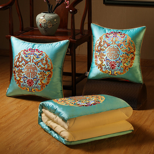 新中式刺绣抱枕被子两用加厚阳台车用，折叠靠枕头，被车载空调小被子