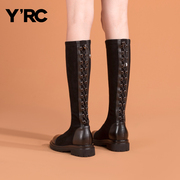 YRC平跟弹力靴袜靴2023秋冬瘦瘦靴长靴粗跟高筒靴增高女鞋