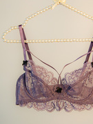 紫色蕾丝内衣内裤套装女情调超薄款性感纯欲文胸大码透明胸罩细带