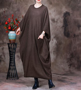 2022年秋季羊绒连衣裙女中长款高端蝙蝠袖阔版时尚大码毛线裙