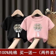 100%纯棉女童短袖T恤夏季中小童中国风宝宝上衣儿童夏装洋气t
