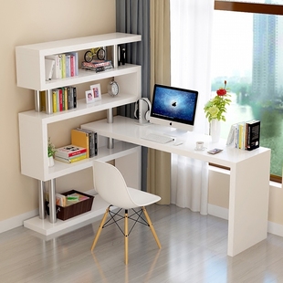 旋转电脑桌转角一体家用办公桌子写字台，组合书架书柜简约简易书桌