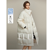 ELLE白色高级感中长款羽绒服女2023冬装通勤风简约保暖外套