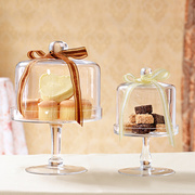 欧式玻璃蛋糕盘透明蛋糕防尘罩，高脚水果盘创意甜品，台婚庆托盘摆件