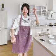 紫色牛仔拼接连衣裙女夏2024韩系小个子t恤裙学院风流行