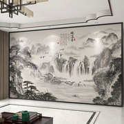 墙纸定制3d立体大气，中式山水电视背景墙壁纸，客厅壁布装饰墙布壁画