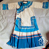 凉山彝族服装女套装湖蓝色棉麻，传统手工刺绣复古民族，风服饰摄影服