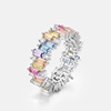 个性不规则彩虹戒指长方形彩锆+圆形白锆+S925银豪华镶嵌时尚戒指