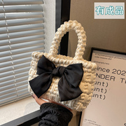 手工编织包包自制diy毛线材料包蝴蝶结手拎手提包送女友礼物成品