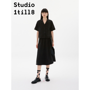 Studio1till8｜黑色文艺法式口袋衬衫基础款伞裙套装