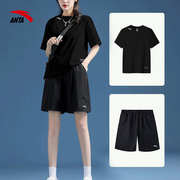 安踏夏季运动套装女款2024圆领，套头速干透气短袖短裤两件套装