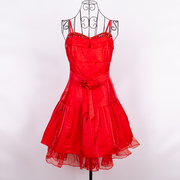 夏季新娘敬酒服晚礼服，婚纱修身大红色，显瘦蝴蝶结钉珠吊带连衣裙女