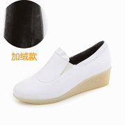 深口护士鞋白色圆头中坡跟牛筋软底休闲舒适女单皮鞋棉鞋