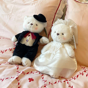 压床娃娃一对结婚高档婚纱小熊，毛绒玩具陪嫁泰迪熊礼物送新娘